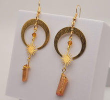 Load image into Gallery viewer, Orange Celestial Aura Quartz Earrings Handmade, Cute earrings Irregular crescent