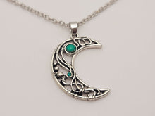 Load image into Gallery viewer, Moon Necklace Green Aventurine, Silver Tone Handmade Necklace