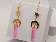Load image into Gallery viewer, Pink Celestial Aura Quartz Earrings Handmade, Cute earrings
