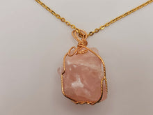 Load image into Gallery viewer, Natural Crystal Raw Wire Wrapped Gold Necklace Rose Quartz, Love stone