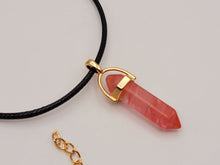 Load image into Gallery viewer, Crystal Point Necklace Gold Tone Strawberry Quartz Pendant Necklace