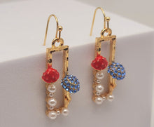 Load image into Gallery viewer, Mushroom earrings , unique forest jewelry , colorful hammered jewelry