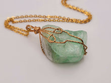 Load image into Gallery viewer, Natural Crystal Necklace Green Fluorite Stone Pendant Necklace Gold Tone
