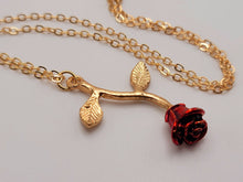 Load image into Gallery viewer, Rose Necklace, Flower Charm, Pendant Dainty Gold Plated