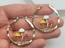 Load image into Gallery viewer, Mushroom earrings , unique forest jewelry , colorful hammered jewelry ,