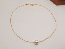 Load image into Gallery viewer, Pearl Pendant necklace, 18mm gold plated pewter charm, Round Pearl Necklace