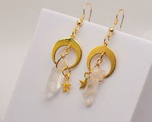 Load image into Gallery viewer, Clear Celestial Aura Quartz Earrings Handmade, Cute earrings Irregular crescent