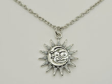 Load image into Gallery viewer, Sun and Moon necklace, 18mm gold plated pewter charm, Sun Moon soulmate, Beautiful handmade necklace