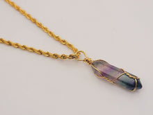 Load image into Gallery viewer, Crystal Necklace Gold Wire Wrapped Fluorite Healing Crystal Point Choker Necklace