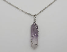 Load image into Gallery viewer, Silver tone Amethyst Wire wrapped Crystal Necklace