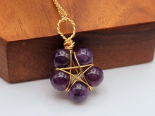 Load image into Gallery viewer, Crystal Necklace Gold Wire Wrapped Amethyst Healing Stone Necklace Gold tone
