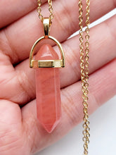 Load image into Gallery viewer, Crystal Point Necklace Gold Tone Strawberry Quartz Pendant Necklace