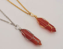 Load image into Gallery viewer, Carnelian Wire wrapped Golden Crystal Necklace Handmade