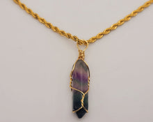 Load image into Gallery viewer, Crystal Necklace Gold Wire Wrapped Fluorite Healing Crystal Point Choker Necklace