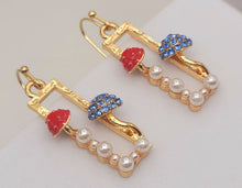 Load image into Gallery viewer, Mushroom earrings , unique forest jewelry , colorful hammered jewelry