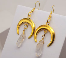 Load image into Gallery viewer, Clear Quartz Earrings Handmade, Cute earrings Irregular crescent moons,