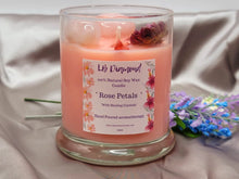 Load image into Gallery viewer, Rose Petals Natural Soy Wax Candle Highly Scented with Rose Quartz Crystals