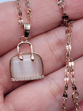 Load image into Gallery viewer, Natural Purse Bag Shaped White Cat Eye Pendant Necklace