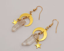 Load image into Gallery viewer, Clear Celestial Aura Quartz Earrings Handmade, Cute earrings Irregular crescent