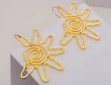 Load image into Gallery viewer, Handmade Gold Sun Natural Drop Earrings , Sun Sol Earrings