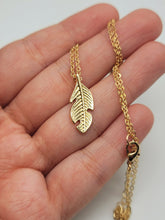 Load image into Gallery viewer, Leaf Pendant necklace, 18mm gold plated pewter charm, Leaf Necklace