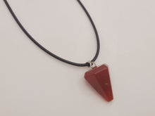 Load image into Gallery viewer, Crystal Necklace Silver Leather Carnelian Point Stone Healing Crystal Necklace