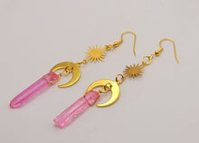 Load image into Gallery viewer, Pink Celestial Aura Quartz Earrings Handmade, Cute earrings