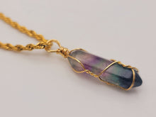 Load image into Gallery viewer, Crystal Necklace Gold Wire Wrapped Fluorite Healing Crystal Point Choker Necklace