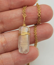 Load image into Gallery viewer, Gold Wire Wrapped Rainbow Aura Quartz Necklace Healing Crystal Necklace