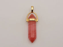Load image into Gallery viewer, Crystal Point Necklace Gold Tone Strawberry Quartz Pendant Necklace