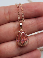 Load image into Gallery viewer, Gorgeous Rose Necklace, Flower Charm, Pendant with Crystals on a Dainty Gold Plated
