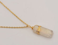 Load image into Gallery viewer, Gold Wire Wrapped Rainbow Aura Quartz Necklace Healing Crystal Necklace