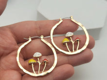 Load image into Gallery viewer, Mushroom earrings , unique forest jewelry , colorful hammered jewelry ,