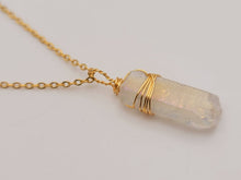 Load image into Gallery viewer, Gold Wire Wrapped Rainbow Aura Quartz Necklace Healing Crystal Necklace