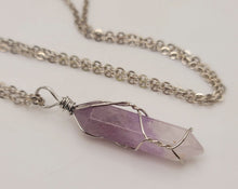 Load image into Gallery viewer, Silver tone Amethyst Wire wrapped Crystal Necklace