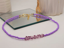 Load image into Gallery viewer, Amethyst Choker Necklace Gold tone Gorgeous Choker Seed Bead