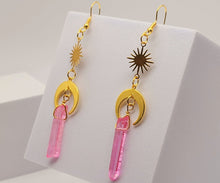 Load image into Gallery viewer, Pink Celestial Aura Quartz Earrings Handmade, Cute earrings