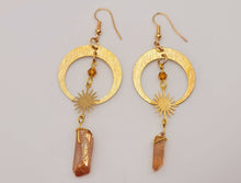 Load image into Gallery viewer, Orange Celestial Aura Quartz Earrings Handmade, Cute earrings Irregular crescent