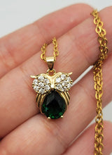 Load image into Gallery viewer, Green Owl Golden Necklace, Dainty Necklace, Bridesmaid Gift Tiny Owl
