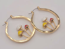 Load image into Gallery viewer, Mushroom earrings , unique forest jewelry , colorful hammered jewelry ,