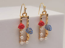 Load image into Gallery viewer, Mushroom earrings , unique forest jewelry , colorful hammered jewelry