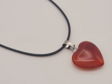 Load image into Gallery viewer, Crystal Necklace Silver Leather Carnelian Heart Healing Crystal Necklace