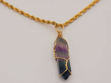 Load image into Gallery viewer, Crystal Necklace Gold Wire Wrapped Fluorite Healing Crystal Point Choker Necklace
