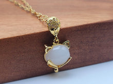 Load image into Gallery viewer, Natural Milky Quartz Handmade Kitten Necklace Gold Tone
