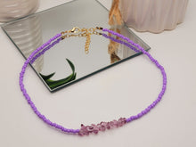 Load image into Gallery viewer, Amethyst Choker Necklace Gold tone Gorgeous Choker Seed Bead