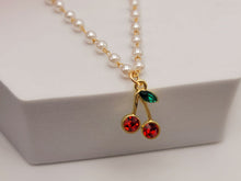 Load image into Gallery viewer, Pearl cherry Choker Necklace - Trendy Pearl necklace Gold tone
