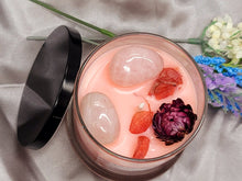 Load image into Gallery viewer, Rose Petals Natural Soy Wax Candle Highly Scented with Rose Quartz Crystals