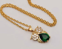 Load image into Gallery viewer, Green Owl Golden Necklace, Dainty Necklace, Bridesmaid Gift Tiny Owl