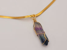 Load image into Gallery viewer, Crystal Necklace Gold Wire Wrapped Fluorite Crystal Point Choker Necklace