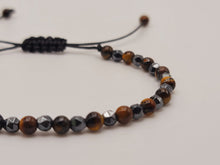 Load image into Gallery viewer, Hematite Power Mini 4mm Beaded Gemstone Bracelet Adjustable Tiger Eye